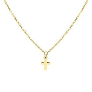 14K Solid Yellow Gold Mini Small Cross Dainty Necklace